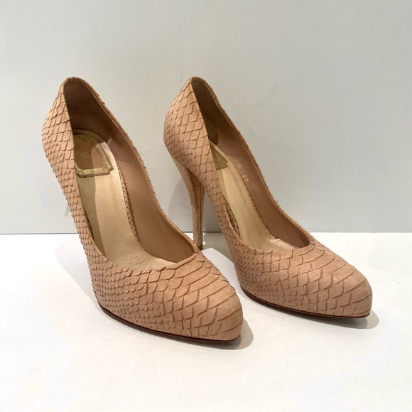 Christian Dior Beige Snake Embossed Leather 
Round Toed Pumps Size EU 38 US 8 - Picture 1 of 8